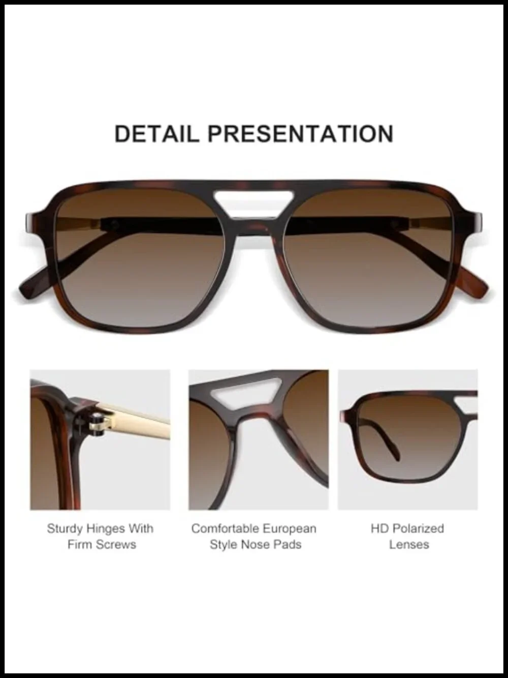 Polarized Retro Aviator Rectangle Sunglasses for Women Men Trendy